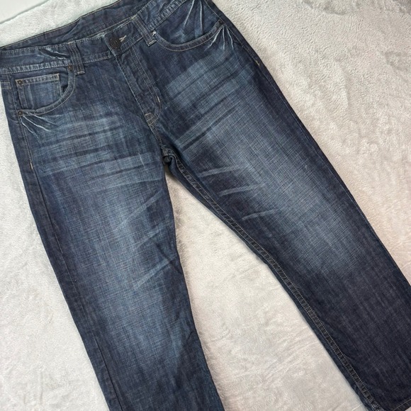 Guess Men's Straight Leg Blue Jeans Whiskered Faded Wash Denim Sz 34x30 - Picture 1 of 9
